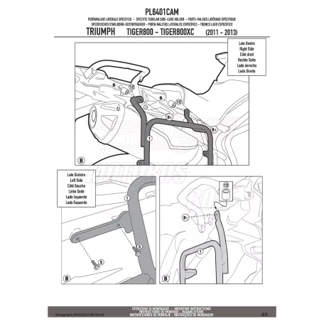 Oldaldoboz tartó cső TRIUMPH TIGER 800 / TIGER 800 XC / TIGER XR (2011-2017) GIVI Trekker Outback dobozhoz