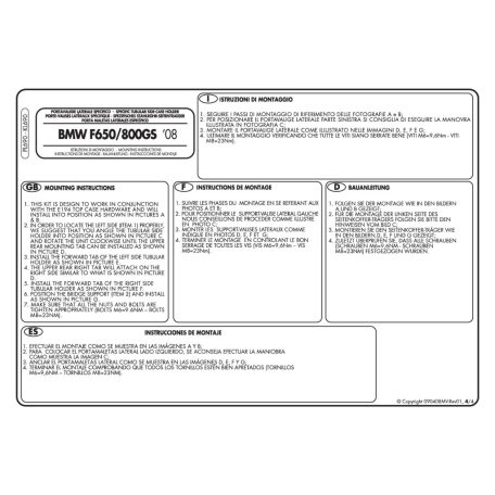Oldaldoboz tartó cső BMW F 650 GS / F 800 GS (08-11) GIVI