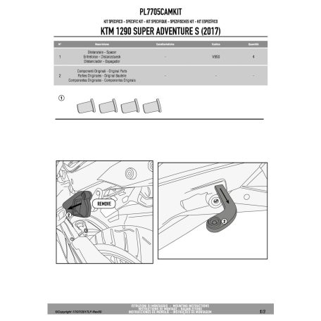 Kiegészítő szett oldaldoboz tartóhoz KTM 1290 Super Adventure (2015-2016) / 1290 Super Adventure T (2017) / KTM 1290 Super Adventure R (2017-2020) / KTM 1290 Super Adventure S (2017-2020) GIVI