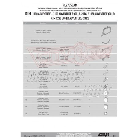 Oldaldoboz tartó cső KTM 1050 Adventure (2015-2016) / 1090 Adventure (2017-2018) / KTM 1190 Adventure / Adventure R (2013-2016) GIVI Trekker Outback dobozhoz