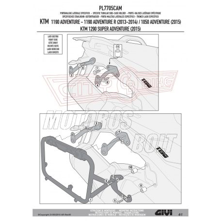 Oldaldoboz tartó cső KTM 1050 Adventure (2015-2016) / 1090 Adventure (2017-2018) / KTM 1190 Adventure / Adventure R (2013-2016) GIVI Trekker Outback dobozhoz