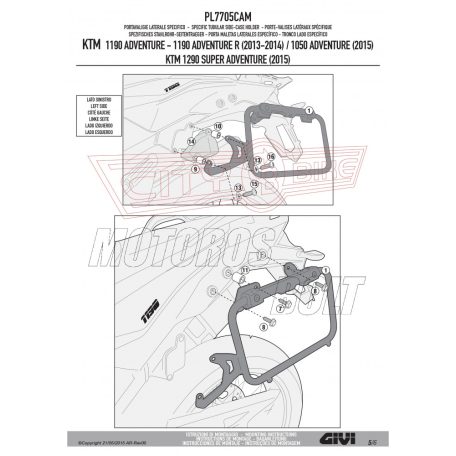 Oldaldoboz tartó cső KTM 1050 Adventure (2015-2016) / 1090 Adventure (2017-2018) / KTM 1190 Adventure / Adventure R (2013-2016) GIVI Trekker Outback dobozhoz