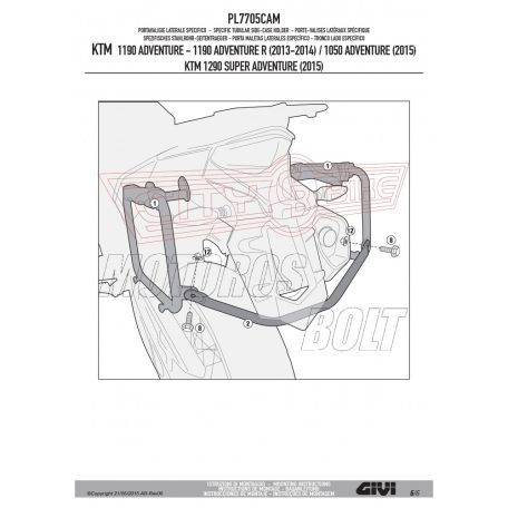 Oldaldoboz tartó cső KTM 1050 Adventure (2015-2016) / 1090 Adventure (2017-2018) / KTM 1190 Adventure / Adventure R (2013-2016) GIVI Trekker Outback dobozhoz