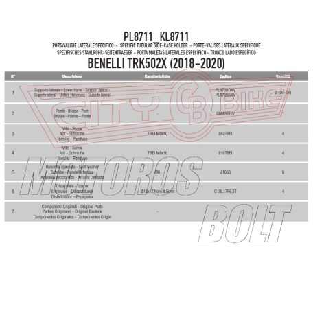 Oldaldoboz tartó cső BENELLI TRK502 X (2018-2024) GIVI