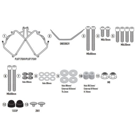 Oldaldoboz tartó cső BENELLI TRK702 (2023-2025), BENELLI TRK702 X (2023-2025) GIVI