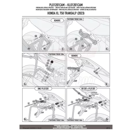 Oldaldoboz tartó cső HONDA XL 750 Transalp (2023-2025) GIVI Trekker Outback dobozhoz