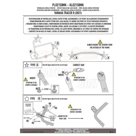 Oldaldoboz tartó cső YAMAHA TRACER 9 / TRACER 9 GT (2021-2024) GIVI