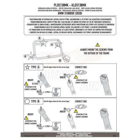 Oldaldoboz tartó cső BMW S 1000 XR (20 > 24) GIVI