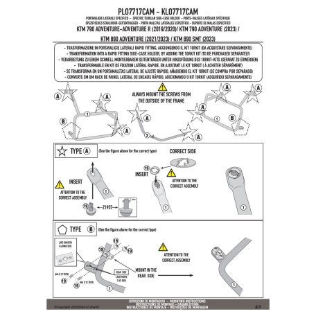 Oldaldoboz tartó cső KTM 790 Adventure /R (2019-2020), KTM 790 Adventure (2023-2025), KTM 890 Adventure (2021-2025), KTM 890 SMT (2023-2025) GIVI Trekker Outback dobozhoz