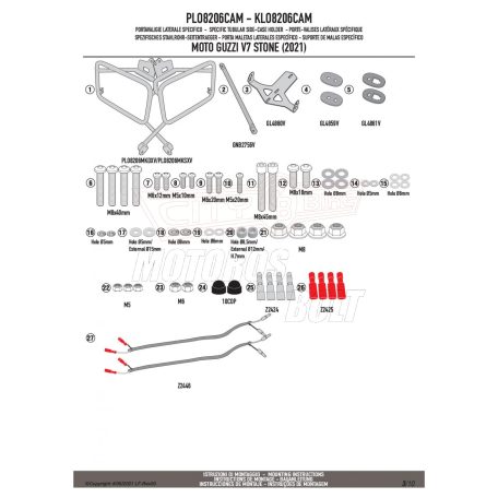 Oldaldoboz tartó cső MOTO GUZZI V7 STONE 850 (21 > 24) GIVI Trekker Outback dobozhoz