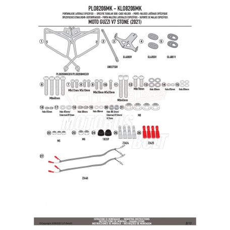 Oldaldoboz tartó cső MOTO GUZZI V7 STONE 850 (21 > 24) GIVI Monokey dobozhoz
