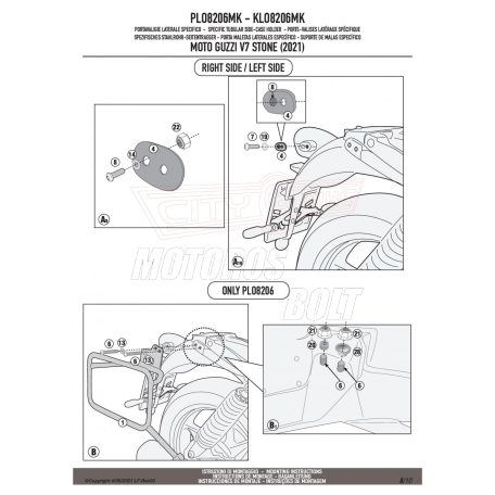 Oldaldoboz tartó cső MOTO GUZZI V7 STONE 850 (21 > 24) GIVI Monokey dobozhoz