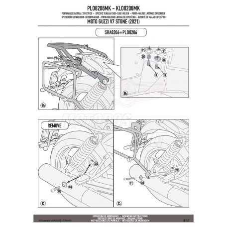Oldaldoboz tartó cső MOTO GUZZI V7 STONE 850 (21 > 24) GIVI Monokey dobozhoz