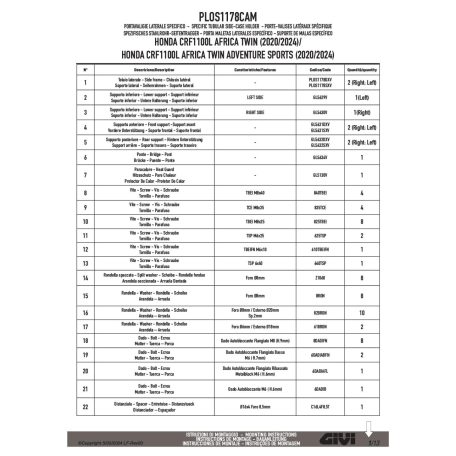 Oldaldoboz tartó cső HONDA CRF1100L Africa Twin (2020-2025), HONDA CRF1100L Africa Twin Adventure Sports (2020-2025) GIVI Trekker Outback dobozhoz