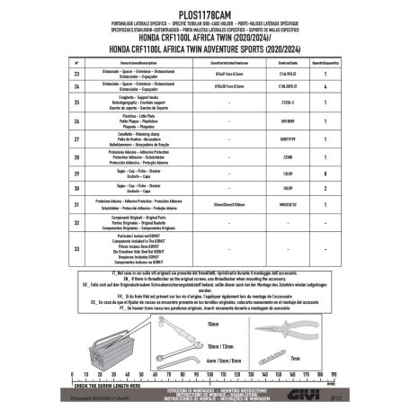 Oldaldoboz tartó cső HONDA CRF1100L Africa Twin (2020-2025), HONDA CRF1100L Africa Twin Adventure Sports (2020-2025) GIVI Trekker Outback dobozhoz