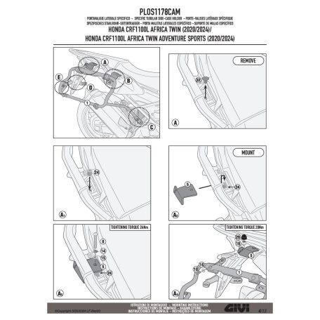 Oldaldoboz tartó cső HONDA CRF1100L Africa Twin (2020-2025), HONDA CRF1100L Africa Twin Adventure Sports (2020-2025) GIVI Trekker Outback dobozhoz