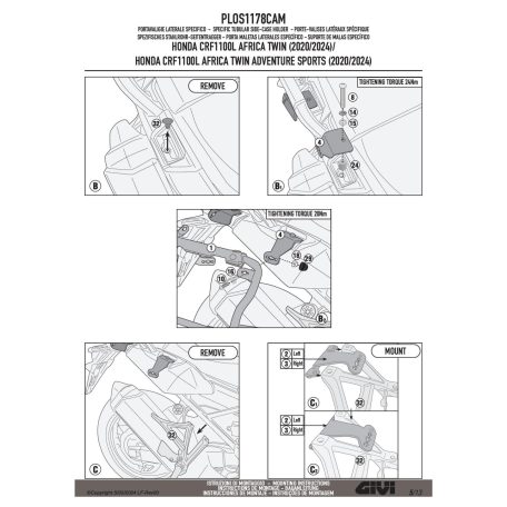 Oldaldoboz tartó cső HONDA CRF1100L Africa Twin (2020-2025), HONDA CRF1100L Africa Twin Adventure Sports (2020-2025) GIVI Trekker Outback dobozhoz
