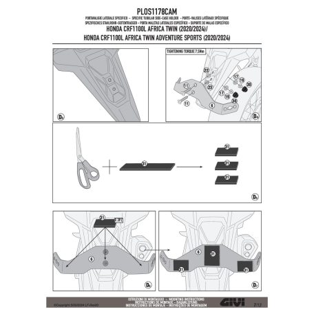 Oldaldoboz tartó cső HONDA CRF1100L Africa Twin (2020-2025), HONDA CRF1100L Africa Twin Adventure Sports (2020-2025) GIVI Trekker Outback dobozhoz