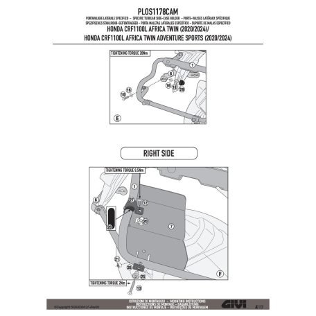 Oldaldoboz tartó cső HONDA CRF1100L Africa Twin (2020-2025), HONDA CRF1100L Africa Twin Adventure Sports (2020-2025) GIVI Trekker Outback dobozhoz