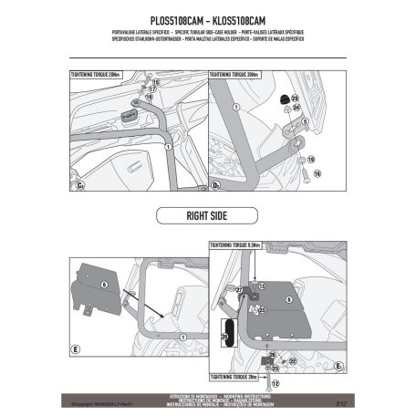 Oldaldoboz tartó cső BMW R 1200 GS Adventure (2014-2018), BMW R 1200 GS (2013-2018), BMW R 1250 GS (2019-2023), BMW R 1250 GS Adventure (2019-2024) GIVI Trekker Outback dobozhoz