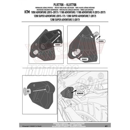 Oldaldoboz tartó cső KTM 1050 Adventure (2015-2016) / 1090 Adventure (2017-2018) / KTM 1190 Adventure / Adventure R (2013-2016) GIVI