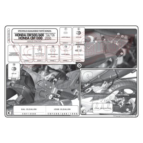 Oldaldoboz tartó cső Honda CBF 500 (04-12) / Honda CBF 600S/ CBF 600N (04-12) / Honda CBF 1000 / ABS (06-09) GIVI