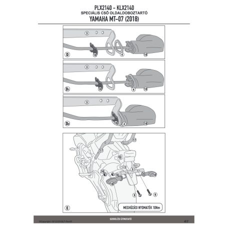 Oldaldoboz tartó cső YAMAHA MT-07 (2018-2019) GIVI
