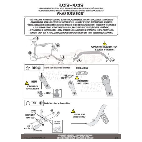 Oldaldoboz tartó cső YAMAHA TRACER 9 / TRACER 9 GT (21-24) GIVI