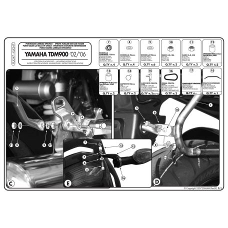 Oldaldoboz tartó cső Yamaha TDM 900 (02-14) GIVI