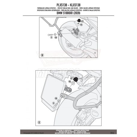 Oldaldoboz tartó cső BMW S 1000 XR (20 > 23) GIVI