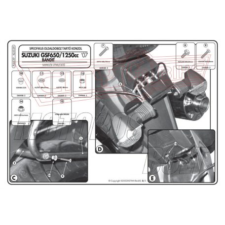 Oldaldoboz tartó cső Suzuki GSF 650 Bandit / GSF 650F (08-14) / GSX 1250 (10-16) / GSF 1250 Bandit / S (07-11) GIVI