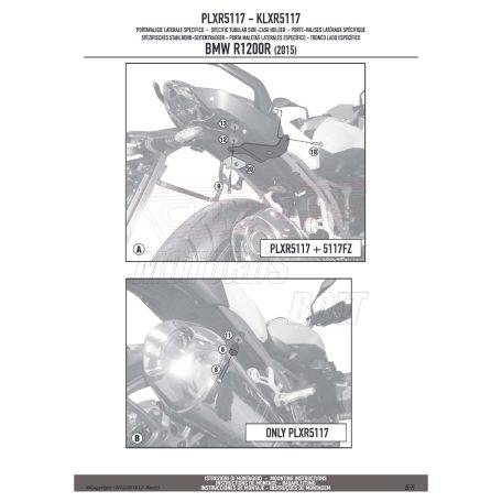 Oldaldoboz tartó cső BMW R 1200 R (2011-2014) / BMW R 1200 RS (2015-2018) /BMW R 1250 R (2019 > 2024) /BMW R 1250 RS (2019 > 2022) GIVI