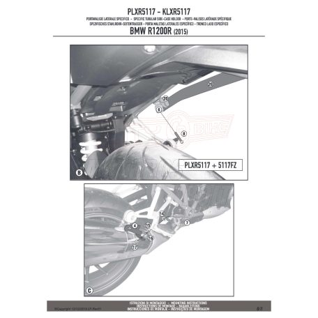 Oldaldoboz tartó cső BMW R 1200 R (2011-2014) / BMW R 1200 RS (2015-2018) /BMW R 1250 R (2019 > 2024) /BMW R 1250 RS (2019 > 2022) GIVI