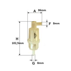 Benzinszűrő benzincsőbe 8mm derékszögü véggel