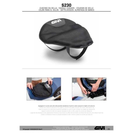 GIVI S230 motoros üléspárna – légpárnás betéttel, hosszú utakra (39,5×36×4 cm)