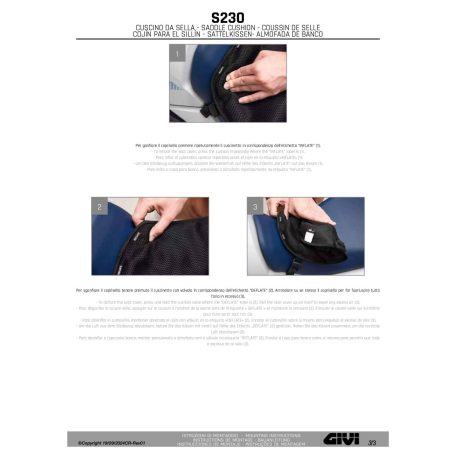 GIVI S230 motoros üléspárna – légpárnás betéttel, hosszú utakra (39,5×36×4 cm)