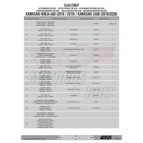 Bukógomba rögzítő kit Kawasaki Ninja 400 (2018-2022) / Z 400 (2019-2022) GIVI