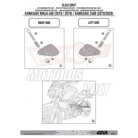 Bukógomba rögzítő kit Kawasaki Ninja 400 (2018-2022) / Z 400 (2019-2022) GIVI