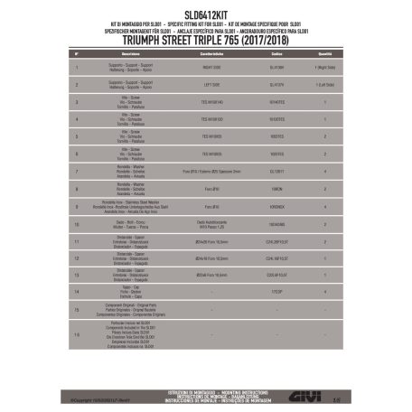 Bukógomba rögzítő szett TRIUMPH Street Triple 765 (2017-2020) GIVI