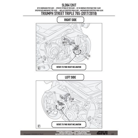 Bukógomba rögzítő szett TRIUMPH Street Triple 765 (2017-2020) GIVI