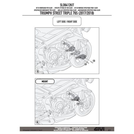 Bukógomba rögzítő szett TRIUMPH Street Triple 765 (2017-2020) GIVI