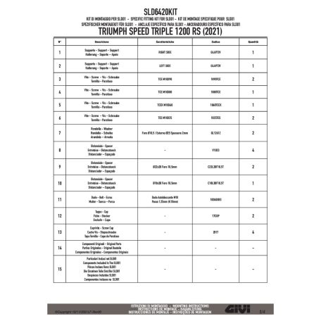 Bukógomba rögzítő szett TRIUMPH Speed Triple 1200 RS (2021-2024)GIVI