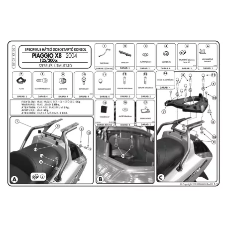 Csomagtartó Piaggio X8 125-150-200-250-400 (04-10) / Piaggio X-Evo 125-200-400 (07-11) GIVI MonoKEY dobozhoz