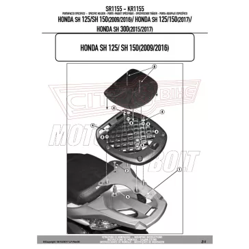   Csomagtartó alap Honda SH 125I-150 (2009-2019) / Honda SH 300I (2019-2020) GIVI