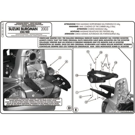 Csomagtartó Suzuki AN 250-400 Burgman (03-06) GIVI MonoKEY dobozhoz