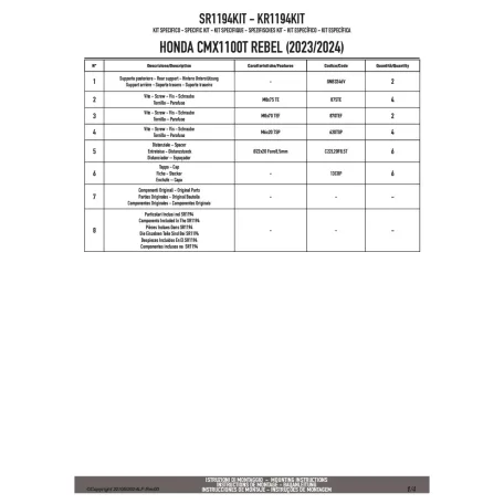 GIVI SR1194KIT – Szerelőkészlet Honda CMX 1100 T Rebel (23–25) modellhez