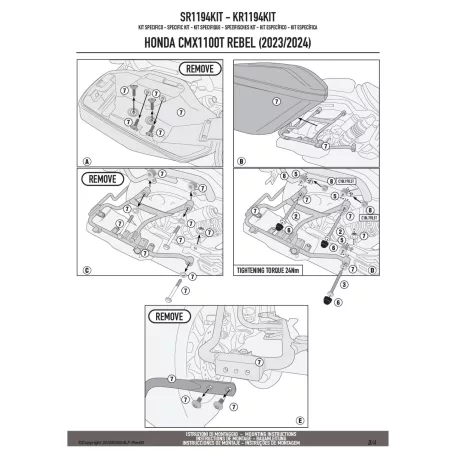 GIVI SR1194KIT – Szerelőkészlet Honda CMX 1100 T Rebel (23–25) modellhez