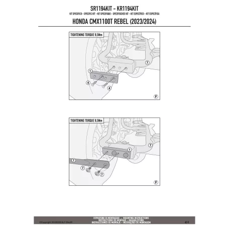 GIVI SR1194KIT – Szerelőkészlet Honda CMX 1100 T Rebel (23–25) modellhez