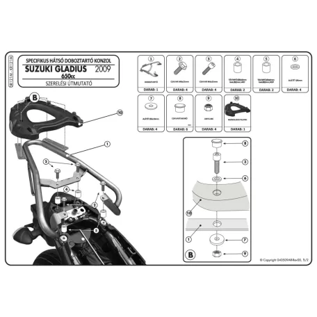 Csomagtartó Suzuki Gladius 650 (09-16) GIVI MonoLOCK dobozhoz