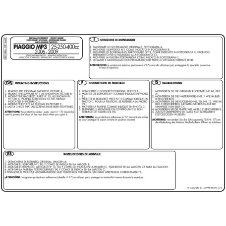 Csomagtartó Piaggio MP3 125-250-300-400 (06-11) / MP3 Touring 300-400 (11) / MP3 Business 500 (12-13) / MP3 SPORT 500 (12-13) / MP3 300 BUSINESS (12-14) / MP3 300 SPORT (12-14) GIVI MonoLOCK dobozhoz